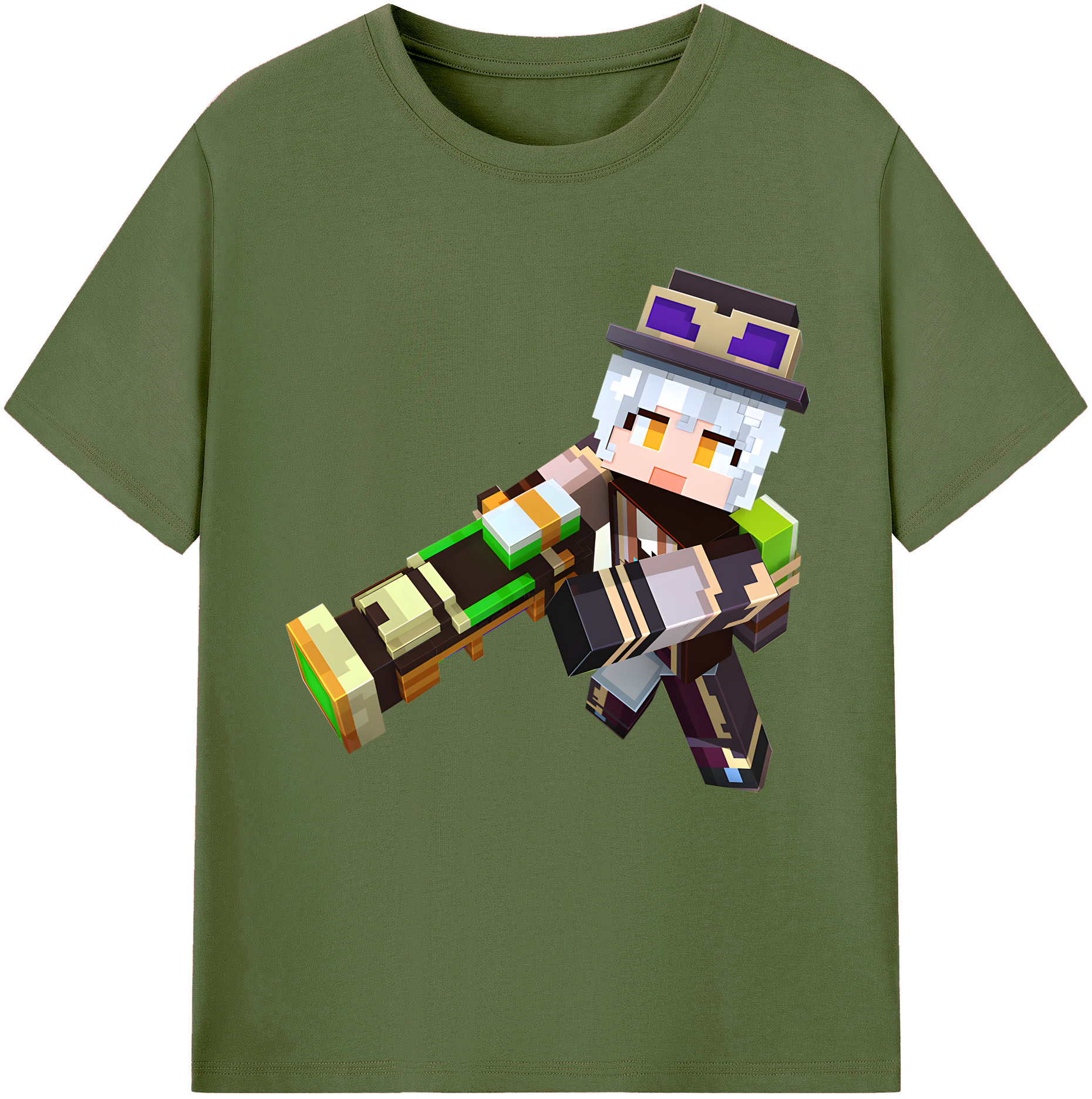 （画像用） マインクラフト ブロックの世界 Minecraft MC Block world 綿100％半袖Tシャツ（フロントプリント）